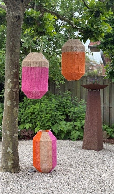 Van der Leeden Laterne BUNT Jute Natur/Gelb/Orange/Fuchsia L | Ø 20cm H 50cm
