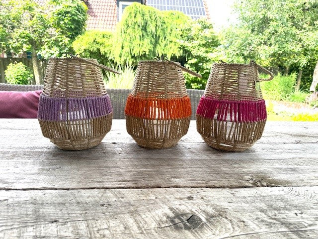 Van der Leeden Laterne ORANGE Seegras Natur/Orange | Ø 26cm H 31cm