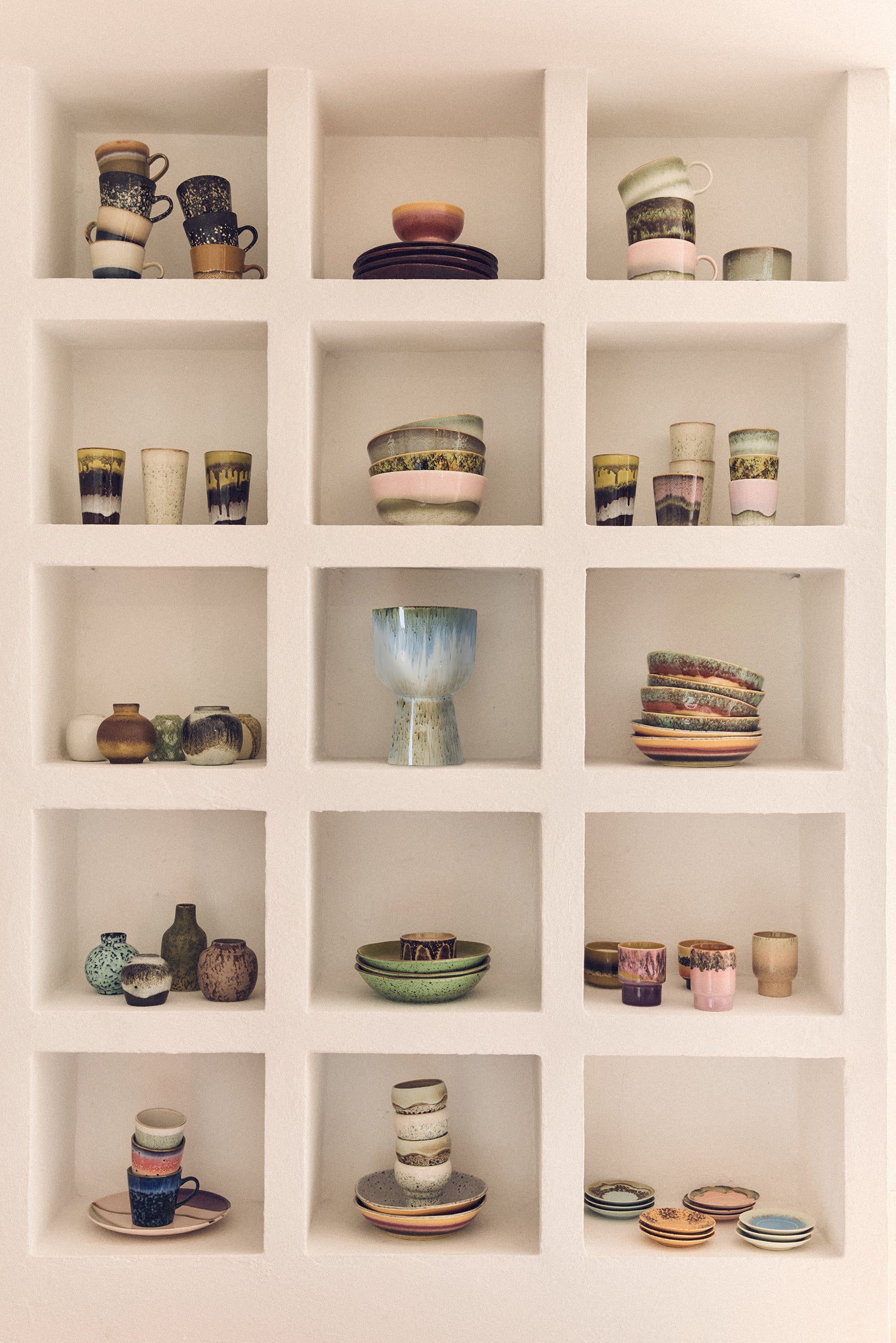 HKliving Becher Coffee Mugs SERENDIPITY 70s Ceramics bunt 4er Set | Ø7,5x8cm
