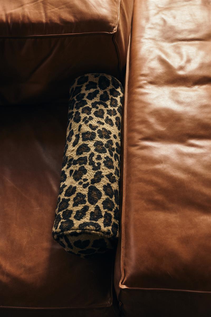 HKliving Kissen Rolle PANTHER schwarz beige | Ø13x50cm