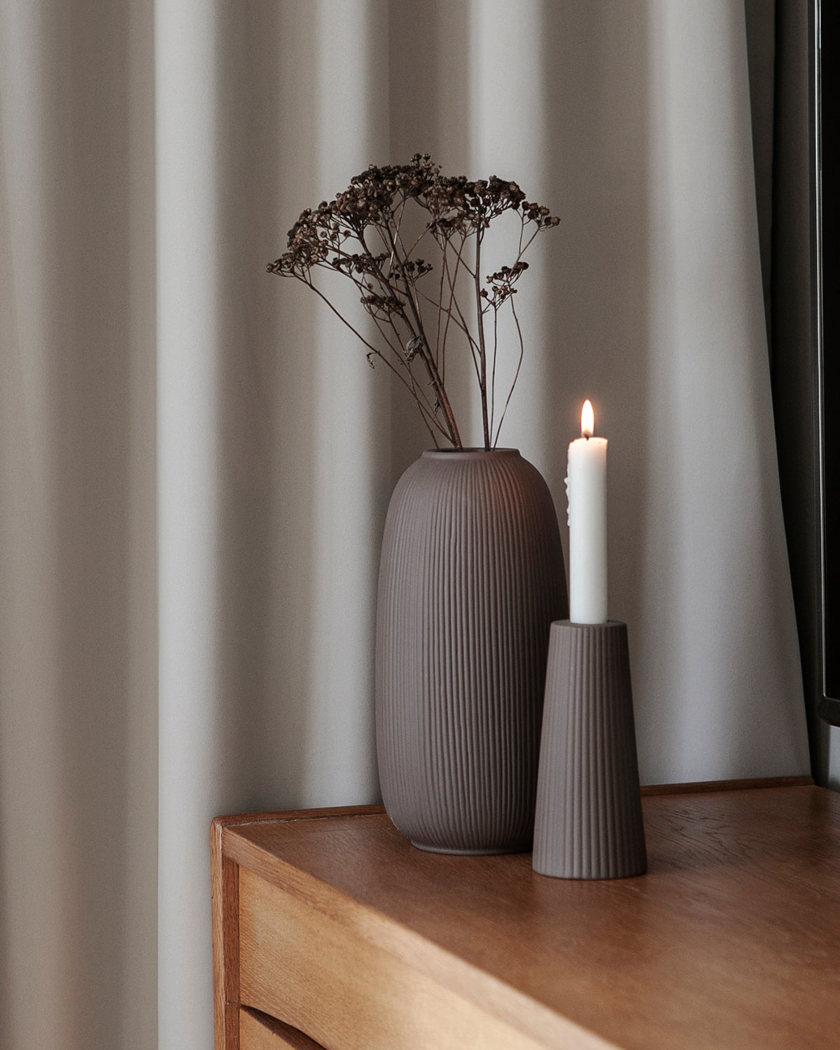 Storefactory Kerzenhalter LINGHED S Keramik braun | Ø 6x15 cm