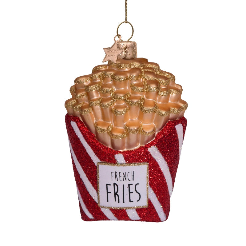 Vondels Christbaumschmuck FRENCH FRIES Glas rot weiß glitzer 11cm