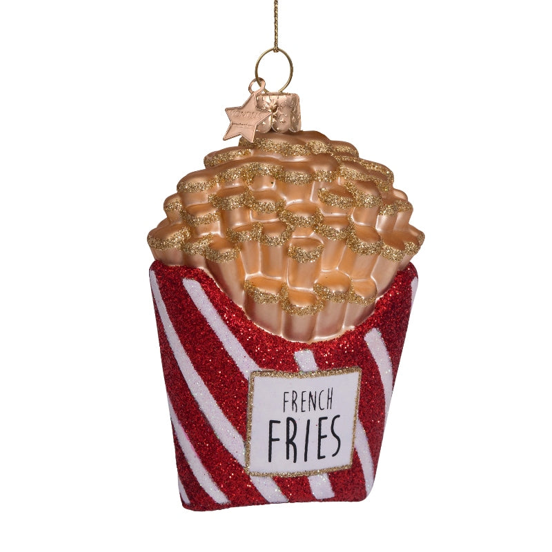 Vondels Christbaumschmuck FRENCH FRIES Glas rot weiß glitzer 11cm