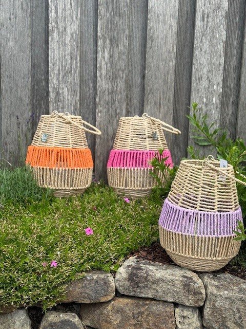 Van der Leeden Laterne LILA Seegras Natur/Violett | Ø 26cm H 31cm