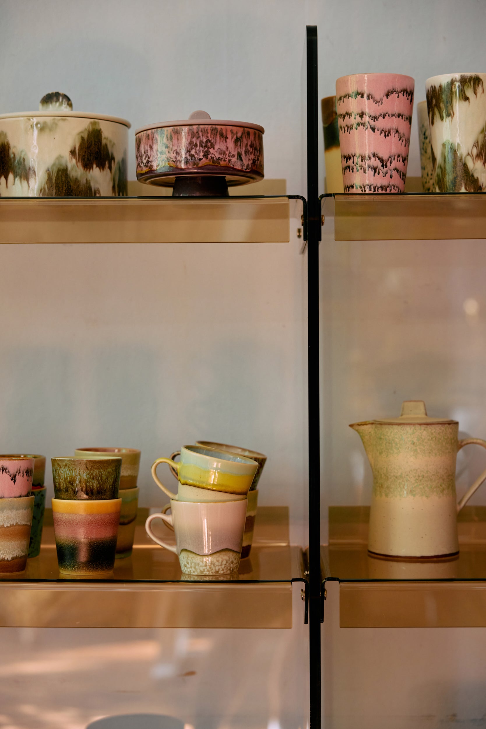 HKliving Tasse Americano Mugs ROCOCO 70s Ceramics bunt 4er Set | 11,5x8,5x8cm