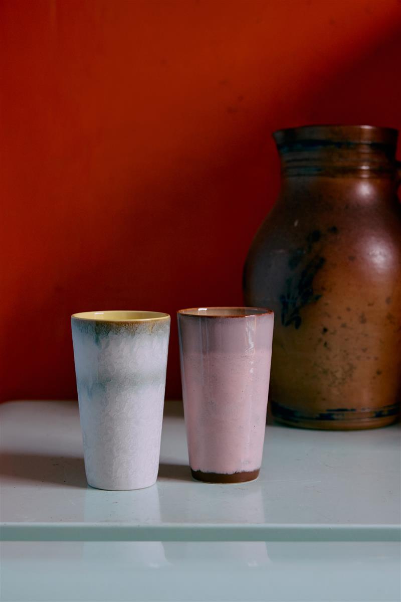 HKliving Becher Latte Mugs FRESCO 70s Ceramics bunt 2er Set | Ø7,5x13cm