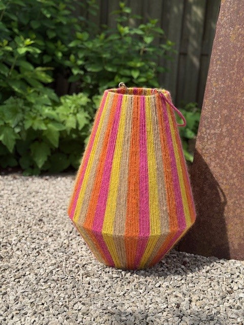 Van der Leeden Laterne STRIPED Jute Natur/Gelb/Orange/Fuchsia L | Ø 20cm H50cm
