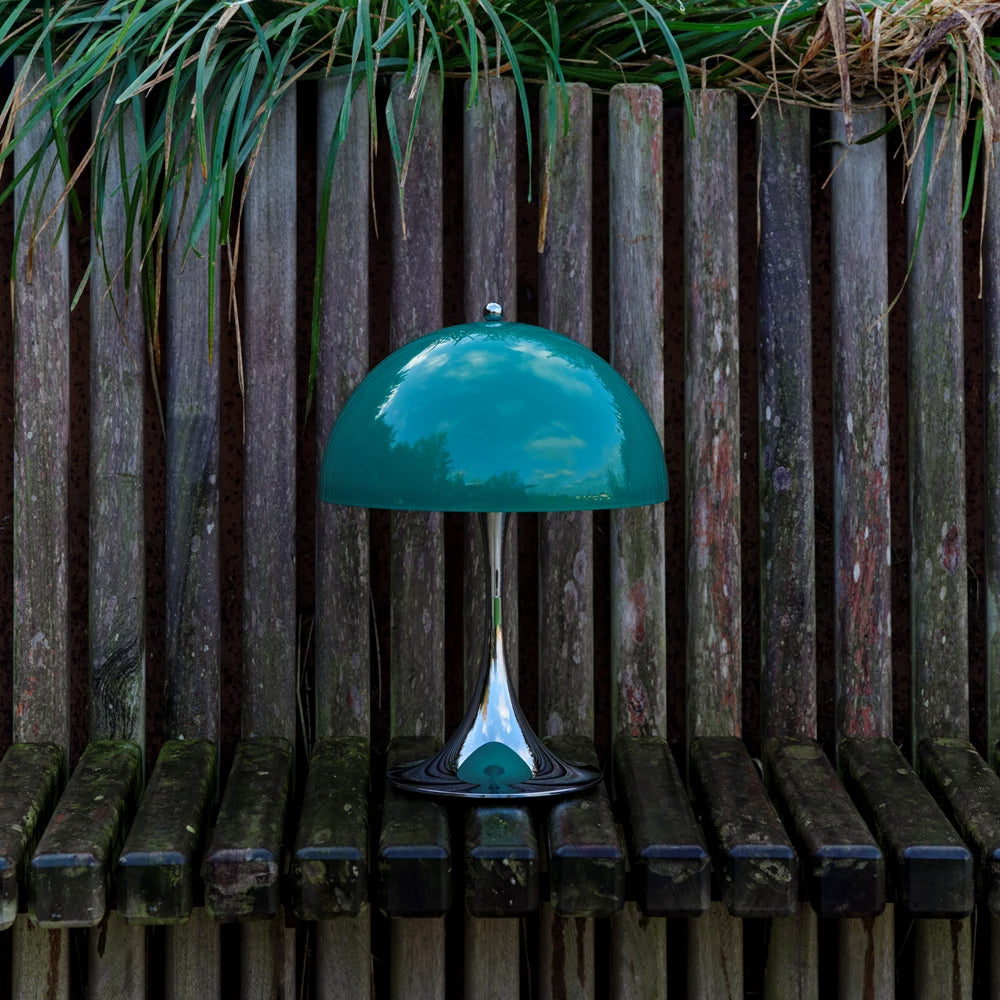 Louis Poulsen Tischleuchte PANTHELLA 250 CHROME OPAL GREEN portable | Ø25x34,6cm