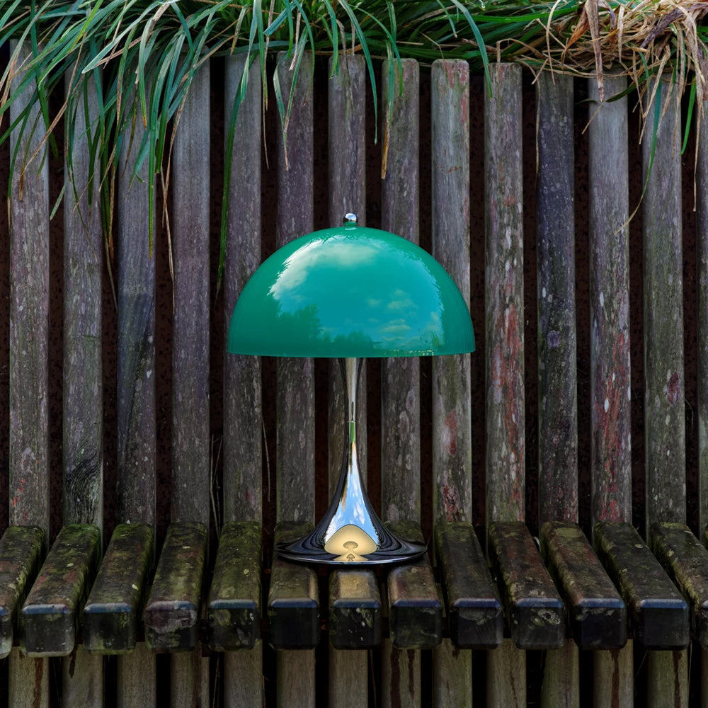Louis Poulsen Tischleuchte PANTHELLA 250 CHROME OPAL GREEN portable | Ø25x34,6cm