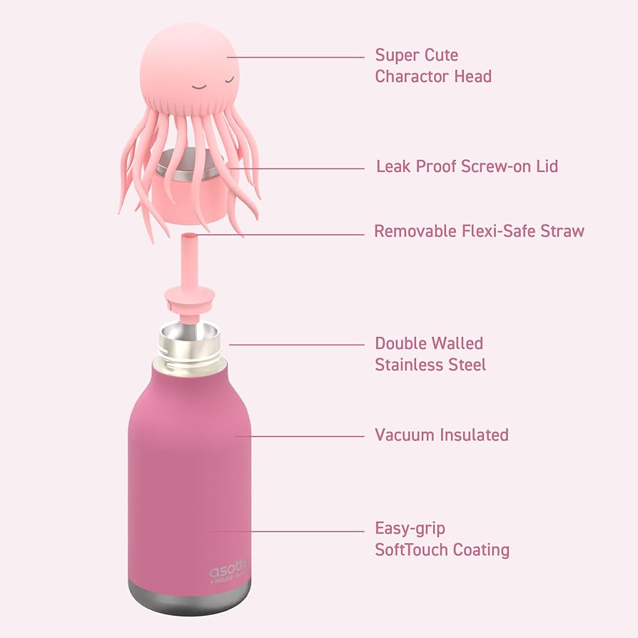 Asobu® Kindertrinkflasche BESTIE mit Strohhalm 460ml - QUALLE