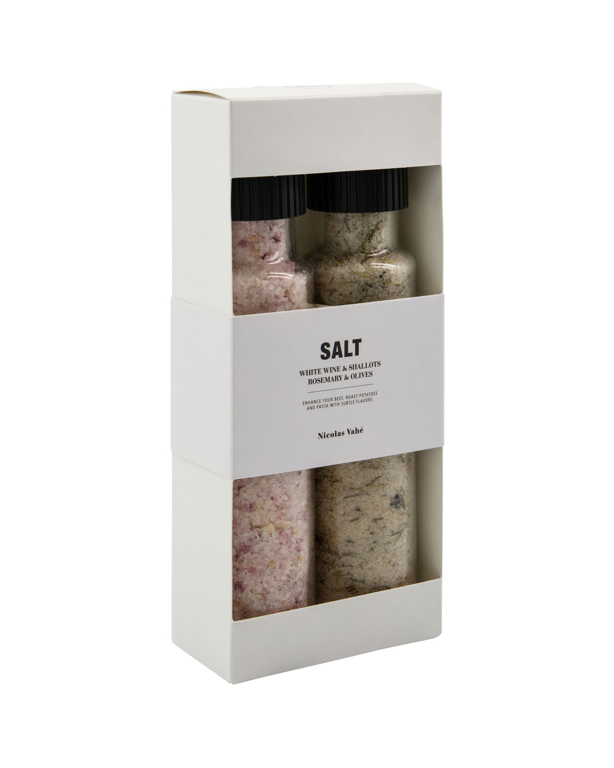 Nicolas Vahé Geschenkbox Salz WHITE WINE + SHALLOTS & ROSEMARY + OLIVES 2er Set | 310 + 310 g