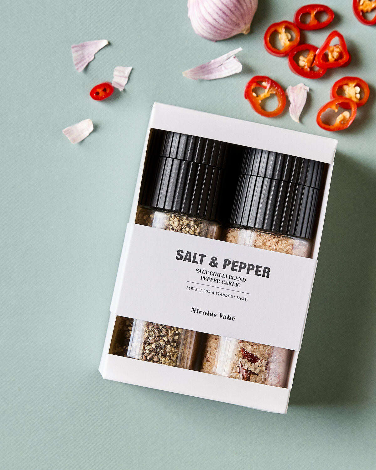 Nicolas Vahé Geschenkbox Salz& Pfeffer CHILLI & GARLIC PEPPER 2er Set Gewürze | 115 +|65 g