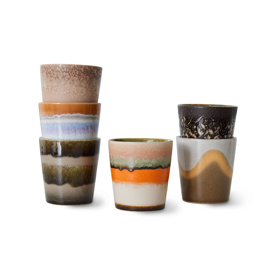 HKliving Becher ELEMENTS Coffee Mug 70's bunt 6er Set | 7,5x7,5x8cm