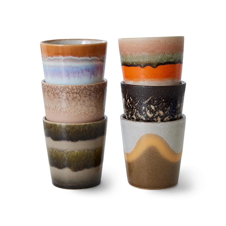 HKliving Becher ELEMENTS Coffee Mug 70's bunt 6er Set | 7,5x7,5x8cm
