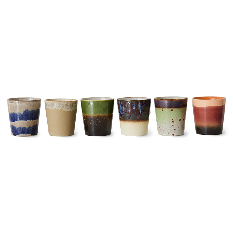 HKliving Becher GROUNDING Coffee Mug 70's bunt 6er Set | 7,5x7,5x8cm
