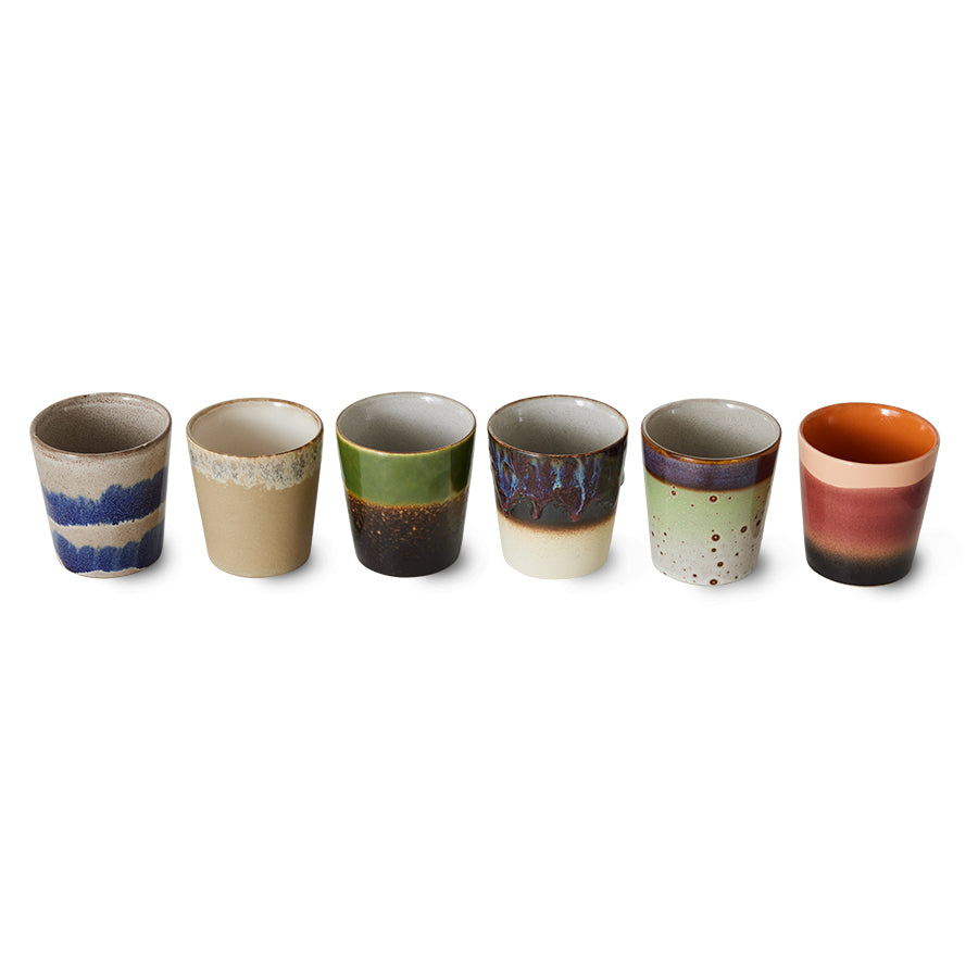 HKliving Becher GROUNDING Coffee Mug 70's bunt 6er Set | 7,5x7,5x8cm