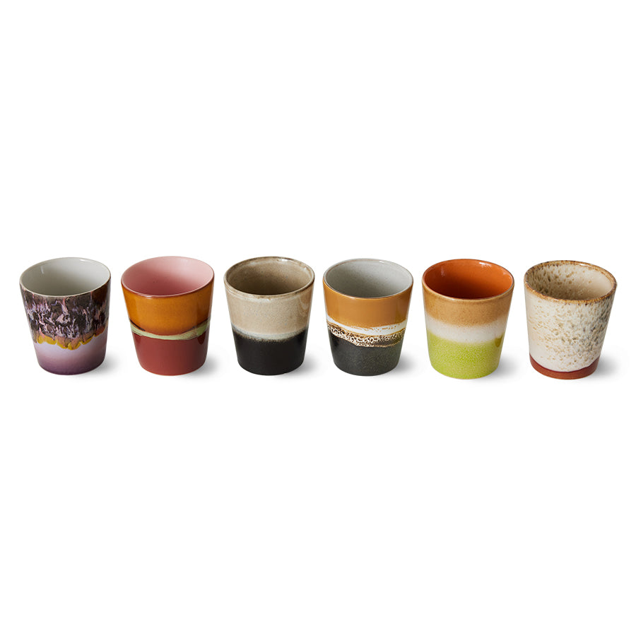 HKliving Becher EARTH Coffee Mug 70's bunt 6er Set | 7,5x7,5x8cm