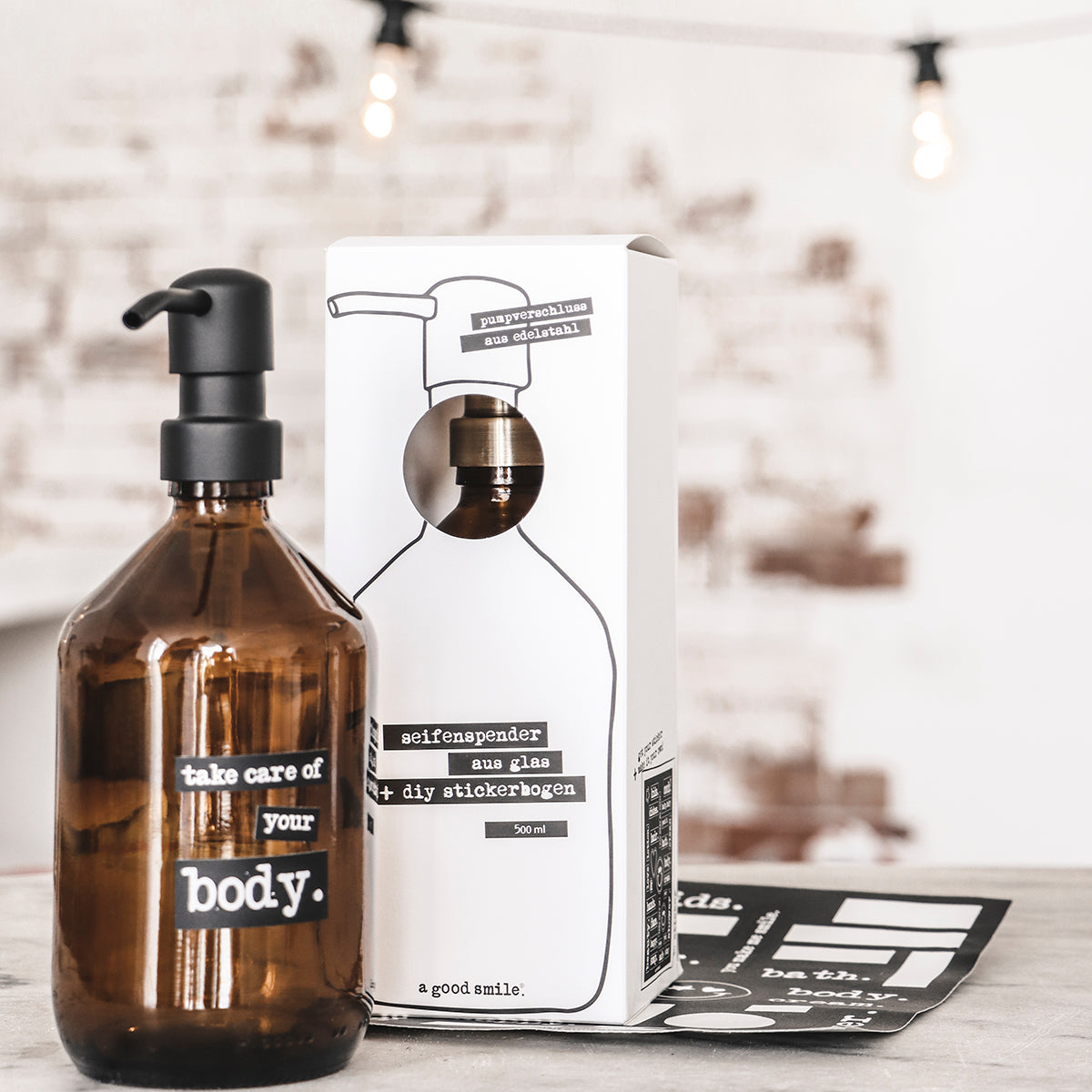 a good smile Seifenspender DIY Glas braun Edelstahlspender gold 500ml
