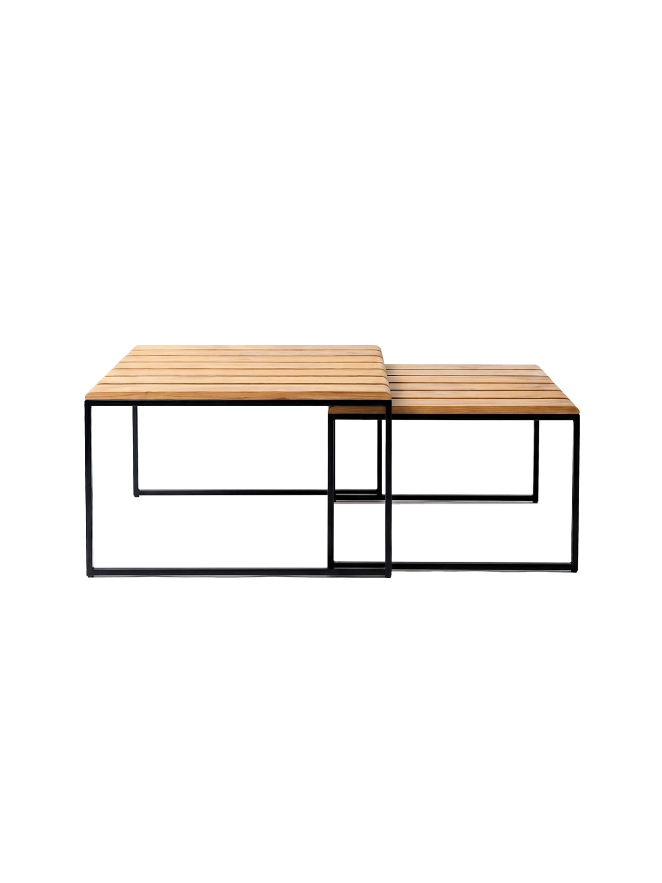 by Crea® Outdoor-Couchtisch ALGOT 2er-Set Schwarzes Gestell & Teak