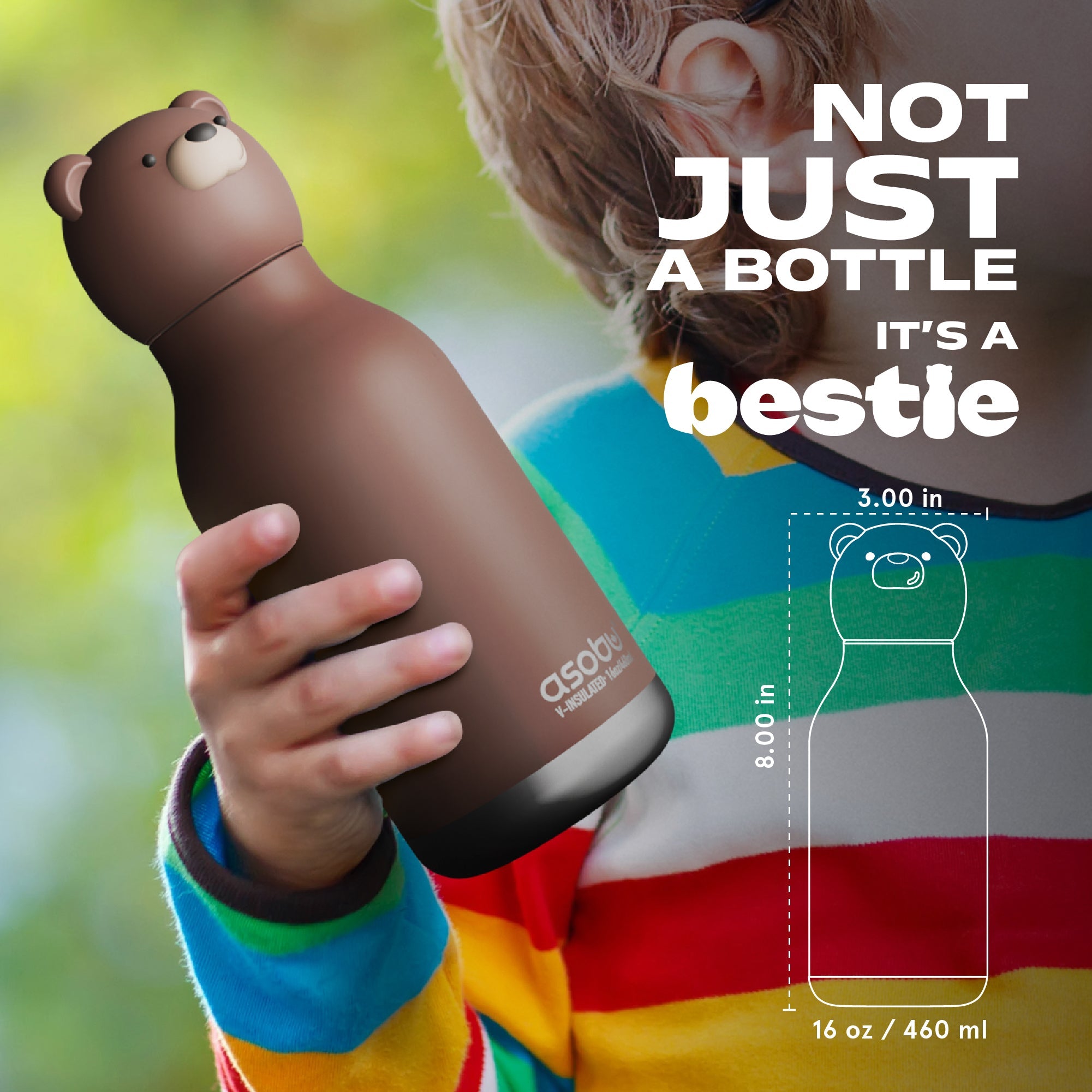Asobu® Kindertrinkflasche BESTIE mit Strohhalm 460ml - BRAUNBÄR - Sir Henrys