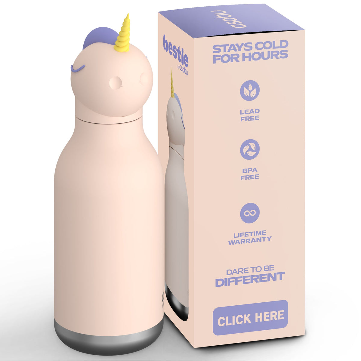 Asobu® Kindertrinkflasche BESTIE mit Strohhalm 460ml - EINHORN - Sir Henrys