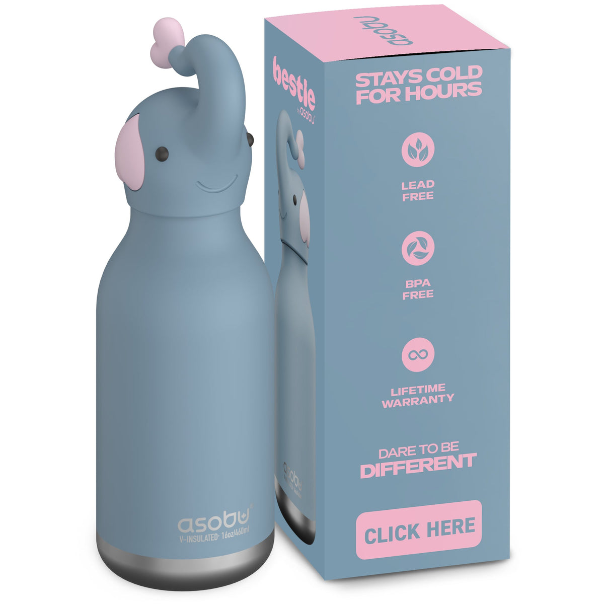 Asobu® Kindertrinkflasche BESTIE mit Strohhalm 460ml - ELEFANT - Sir Henrys