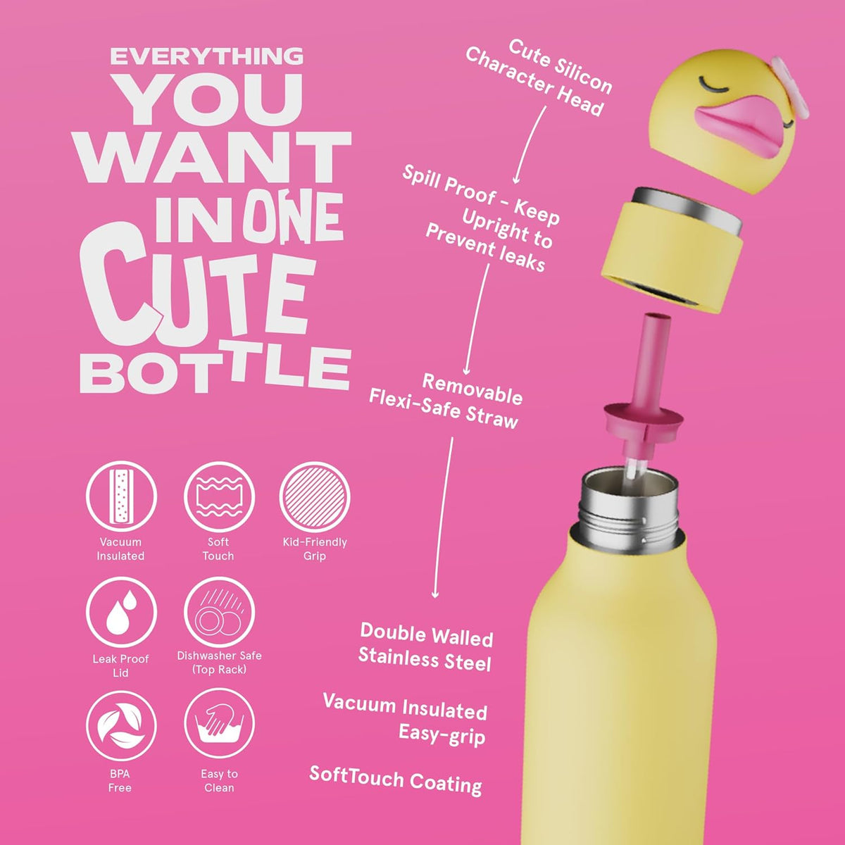 Asobu® Kindertrinkflasche BESTIE mit Strohhalm 460ml - ENTE - Sir Henrys