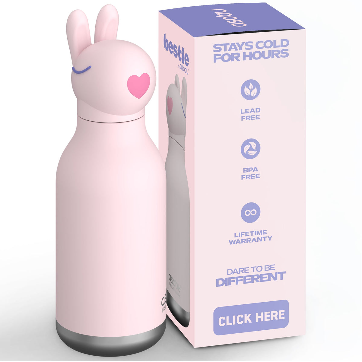 Asobu® Kindertrinkflasche BESTIE mit Strohhalm 460ml - HASE - Sir Henrys