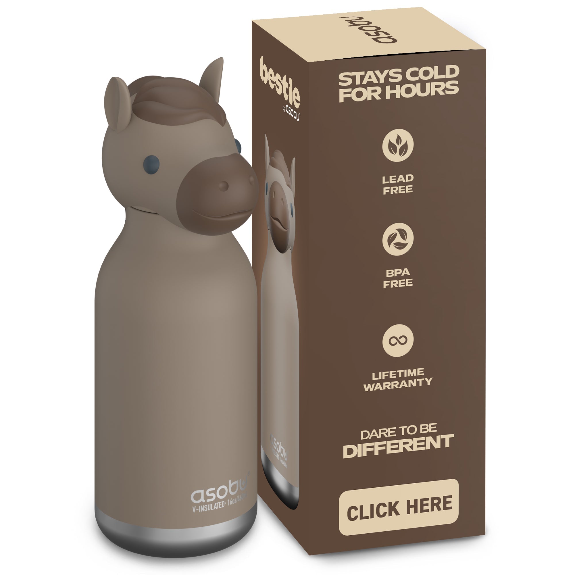 Asobu® Kindertrinkflasche BESTIE mit Strohhalm 460ml - PFERD - Sir Henrys