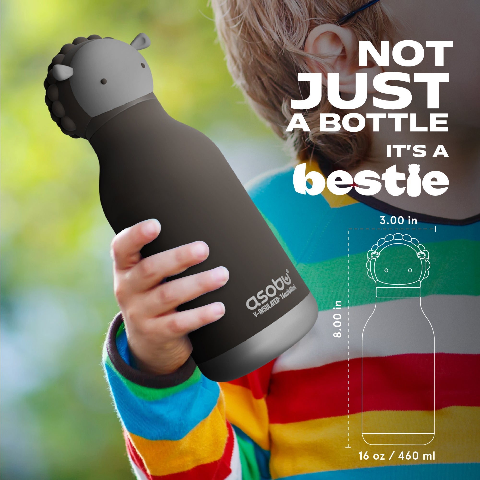 Asobu® Kindertrinkflasche BESTIE mit Strohhalm 460ml - SCHWARZES SCHAF - Sir Henrys