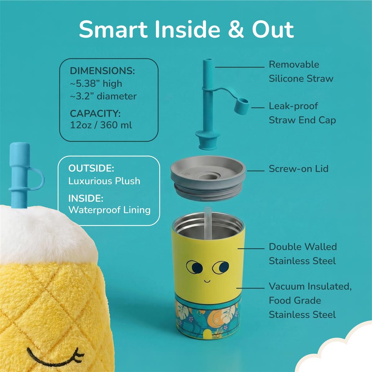 Asobu® Kindertrinkflasche PIP THE PINEAPPLE FUZZIE 360ml - Sir Henrys