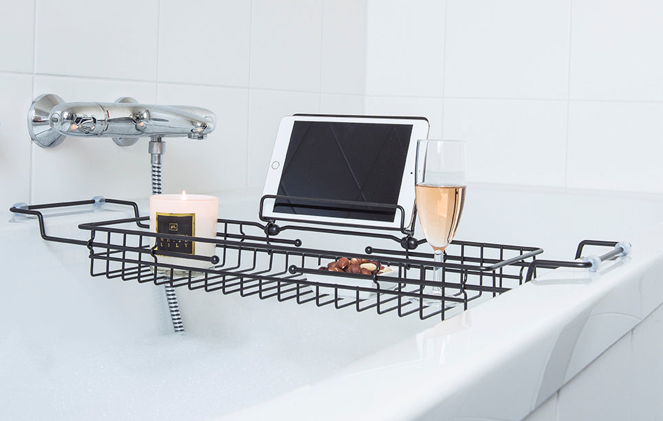 Present time Badewannenablage CADDY schwarz | 61-86x18cm