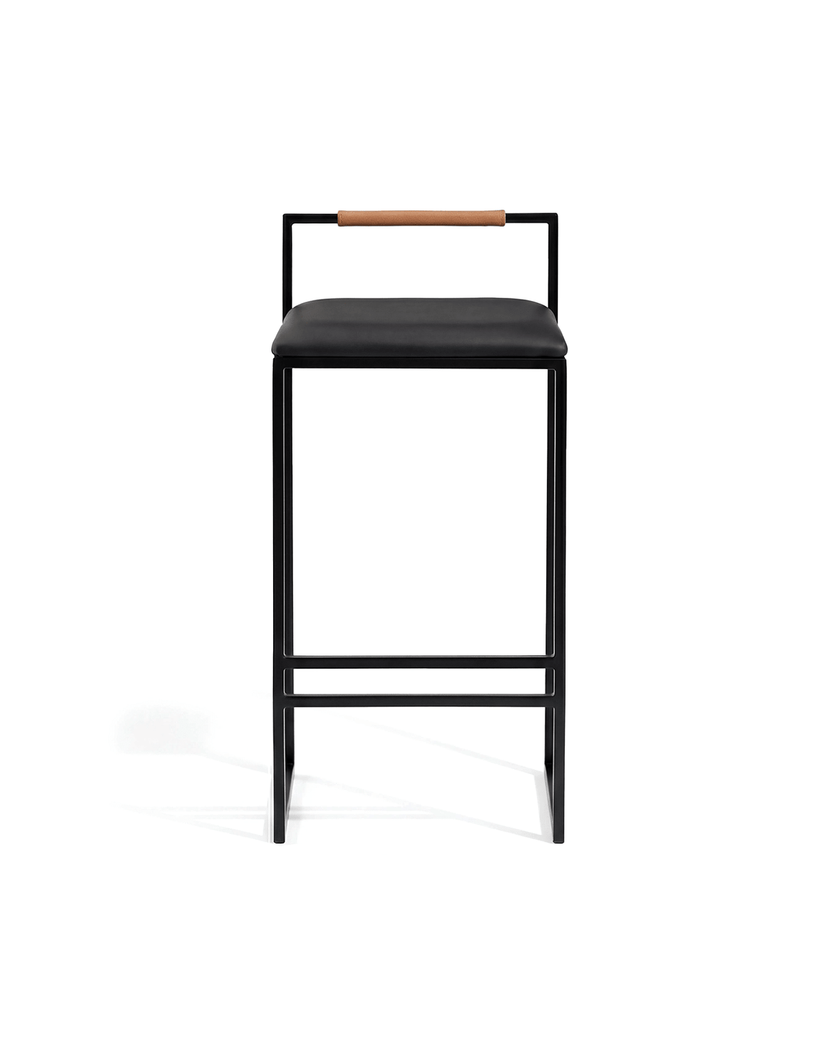 by Crea® Barhocker FREJA Schwarzer Rahmen Schwarzes Lederkissen & Braune Rückenlehne - Sir Henrys
