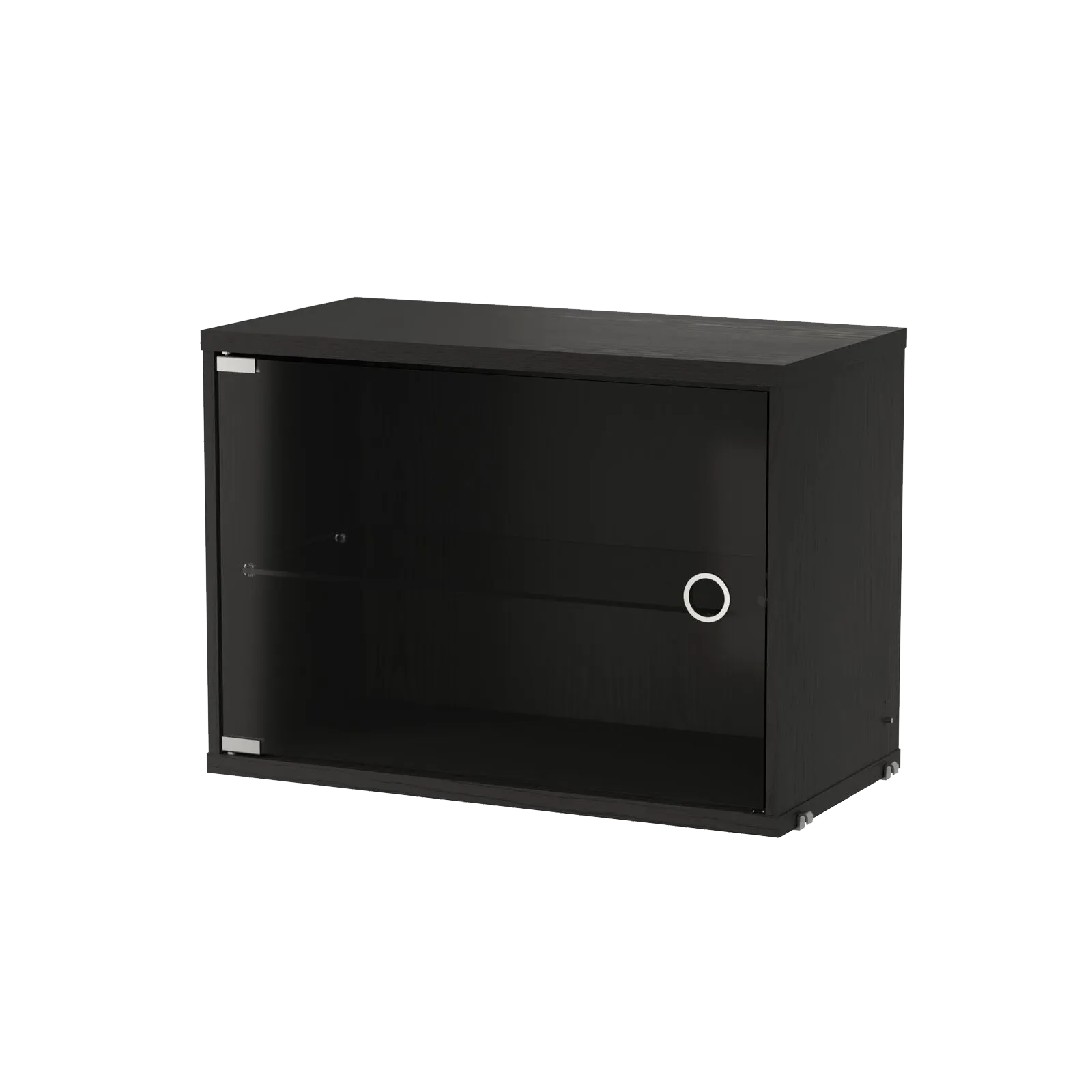 String Furniture Vitrine mit Schwenktür aus Glas B58 x T30 x H42, Schwarz gebeizte Esche