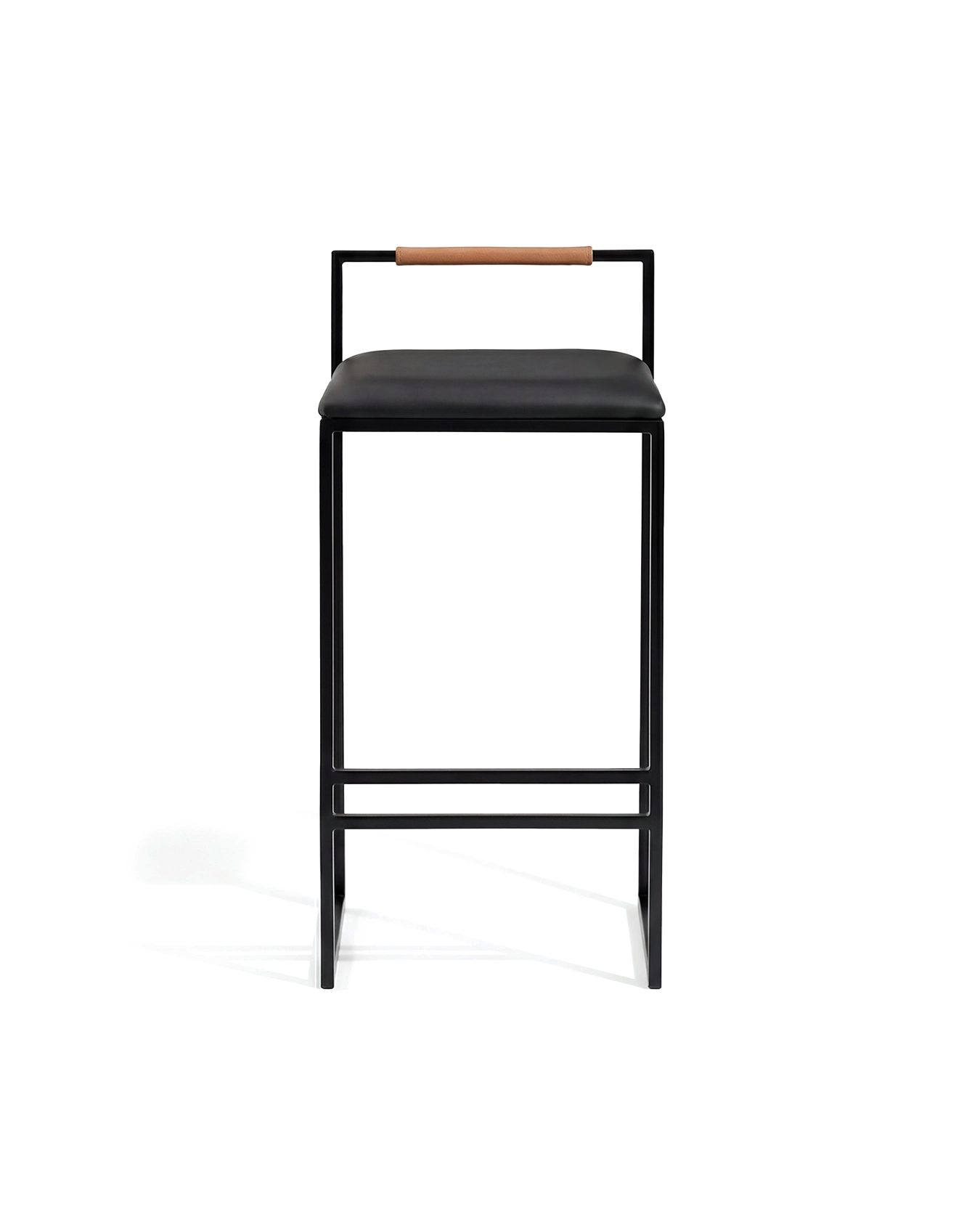 by Crea® Barhocker FREJA Schwarzer Rahmen Schwarzes Lederkissen & Braune Rückenlehne
