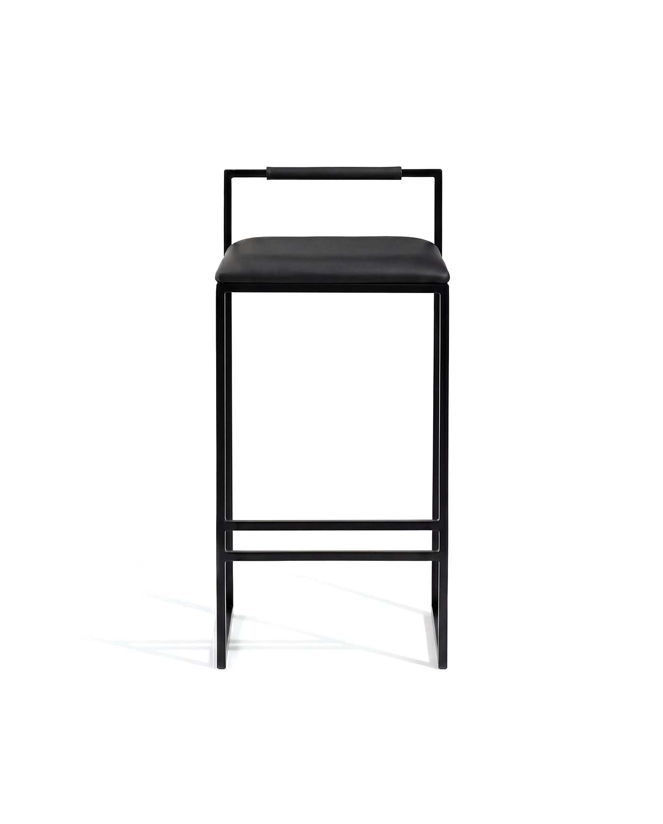 by Crea® Barhocker FREJA Schwarzer Rahmen Schwarzes Lederkissen & Rückenlehne