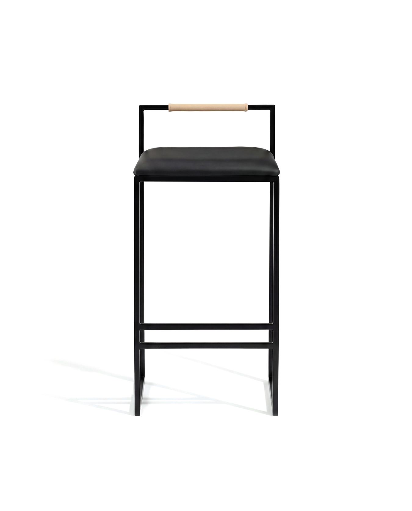 by Crea® Barhocker FREJA Schwarzer Rahmen Schwarzes Lederkissen & Latte Rückenlehne