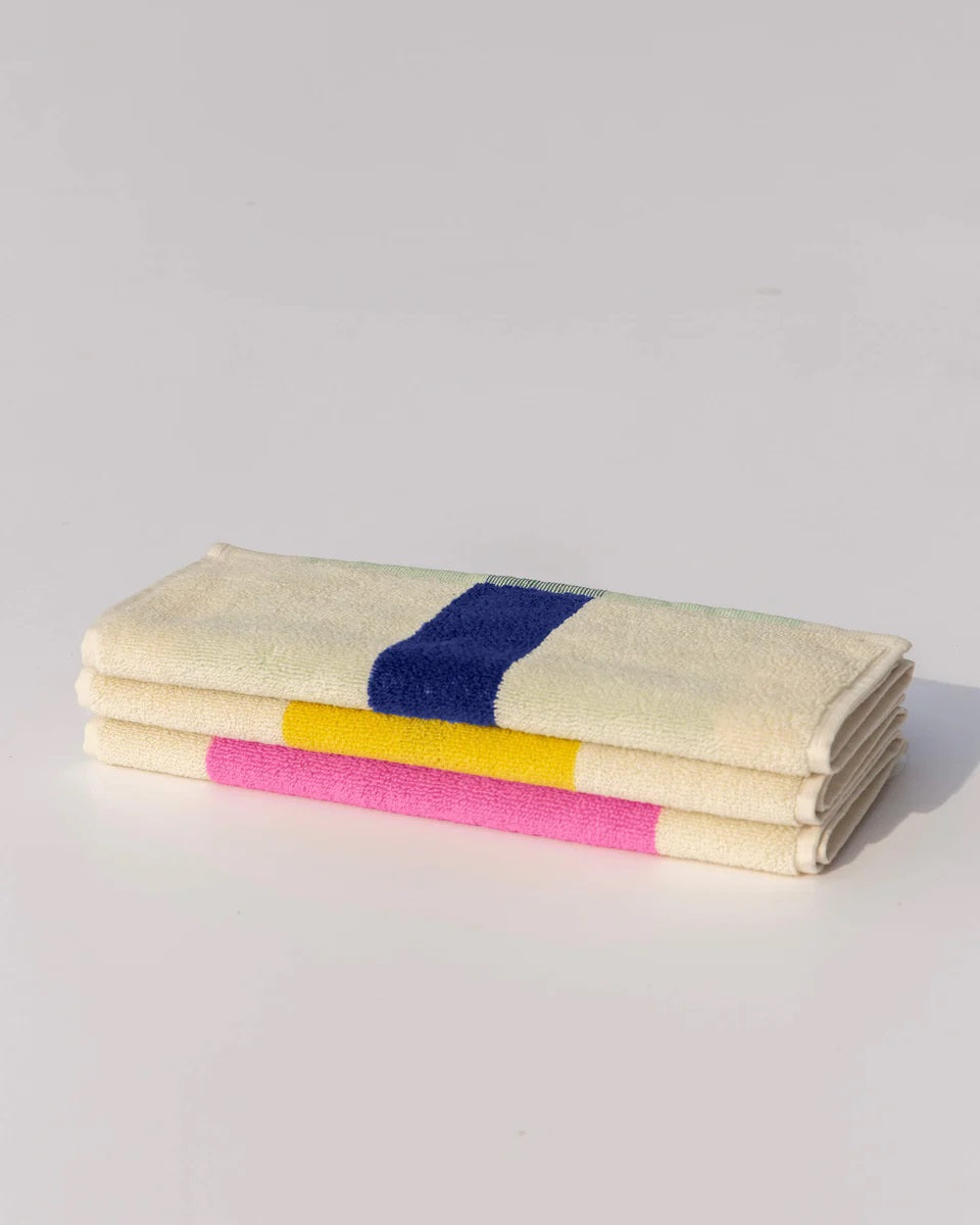 Suite702 Gästehandtuch PINK BLUE BROWN 3er Set creme gestreift | 30x50cm