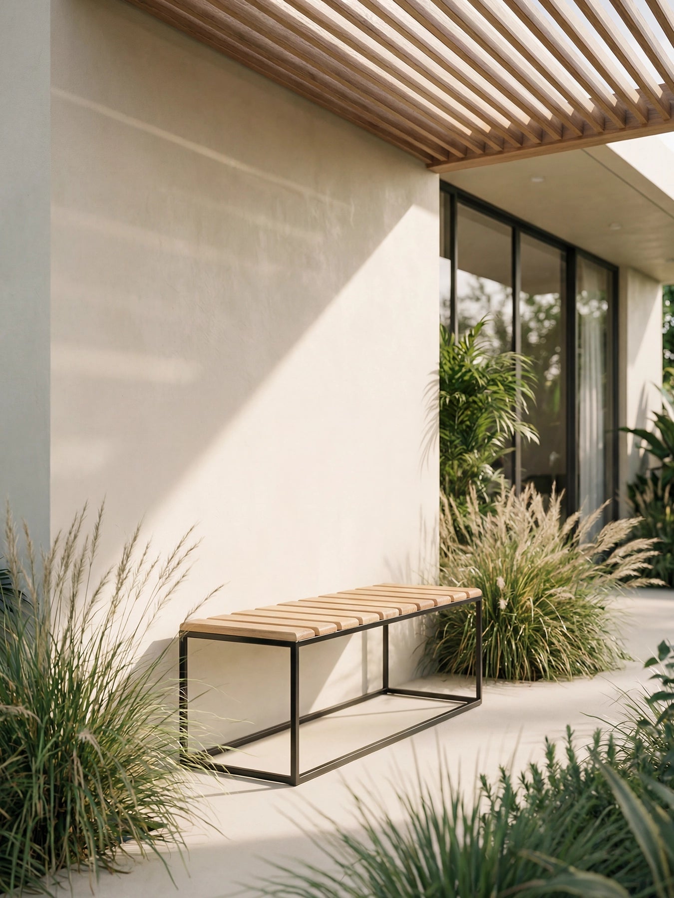 by Crea® Garten-Sitzbank HEDVIG Schwarzes Gestell & Teak