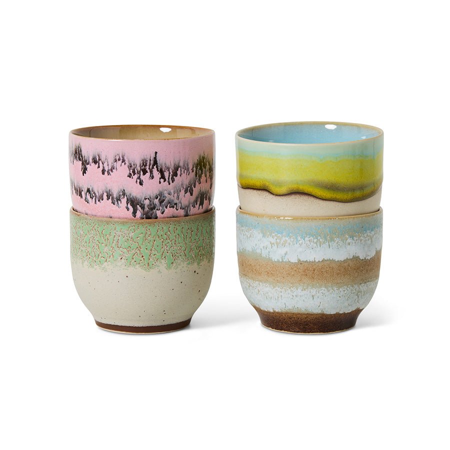 HKliving Becher Café Cup DECO 70s Ceramics bunt 4er Set | Ø8x7cm - Sir Henrys