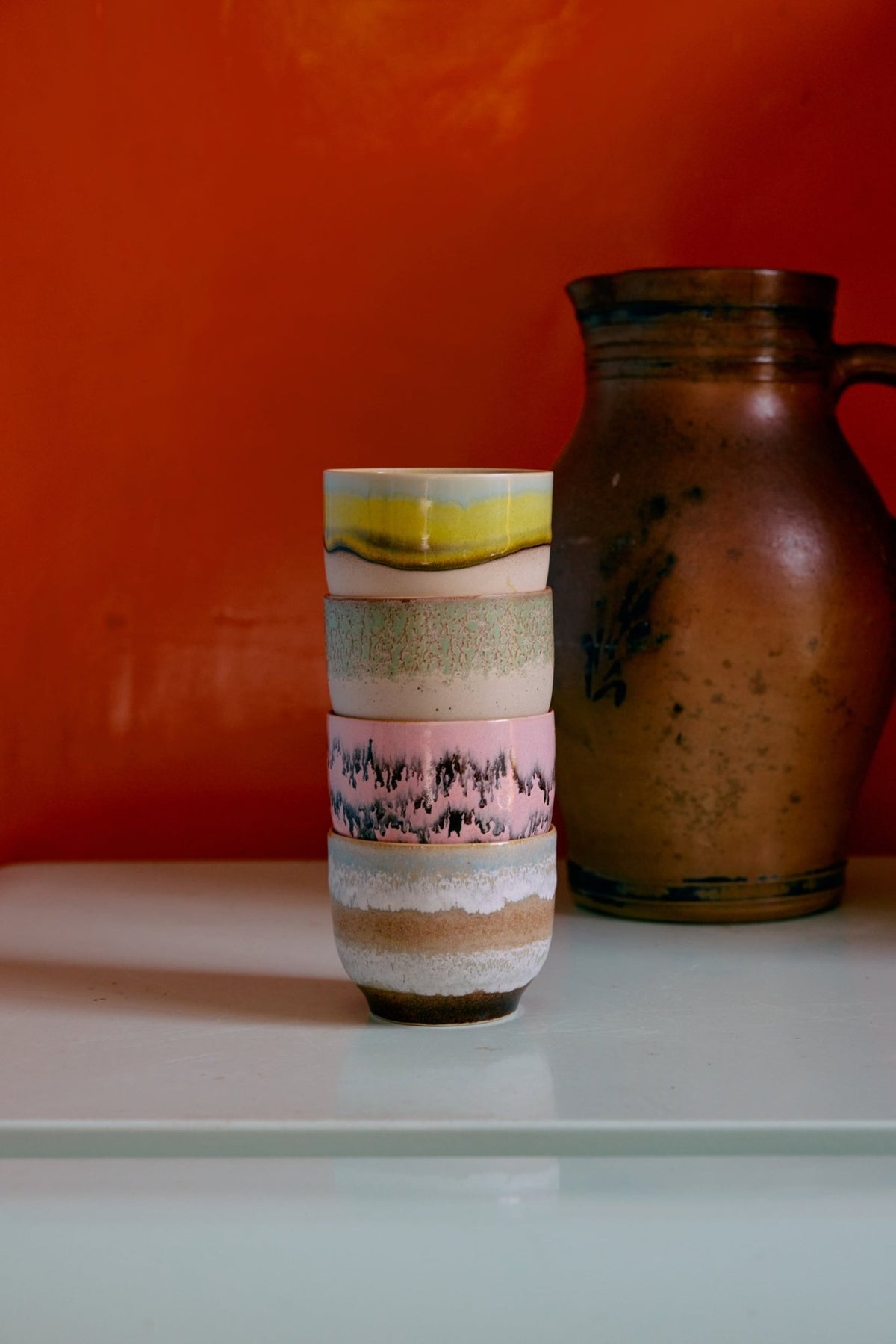 HKliving Becher Café Cup DECO 70s Ceramics bunt 4er Set | Ø8x7cm - Sir Henrys