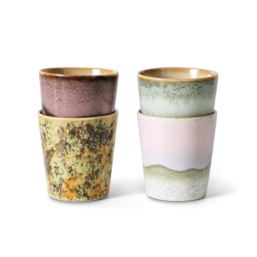 HKliving Becher Coffee Mugs SERENDIPITY 70s Ceramics bunt 4er Set | Ø7,5x8cm - Sir Henrys