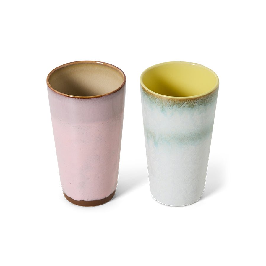 HKliving Becher Latte Mugs FRESCO 70s Ceramics bunt 2er Set | Ø7,5x13cm - Sir Henrys