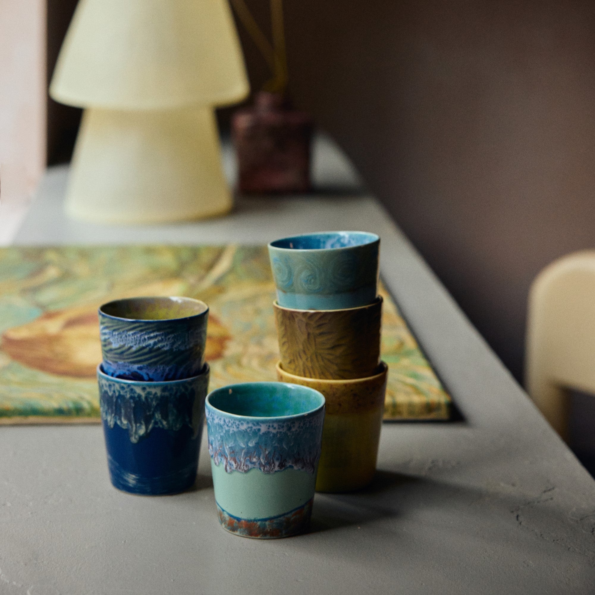 HKliving Becher VAN GOGH SELF PORTRAIT 70s Ceramics blau 2er Set | 7,5x7,5x8cm - Sir Henrys