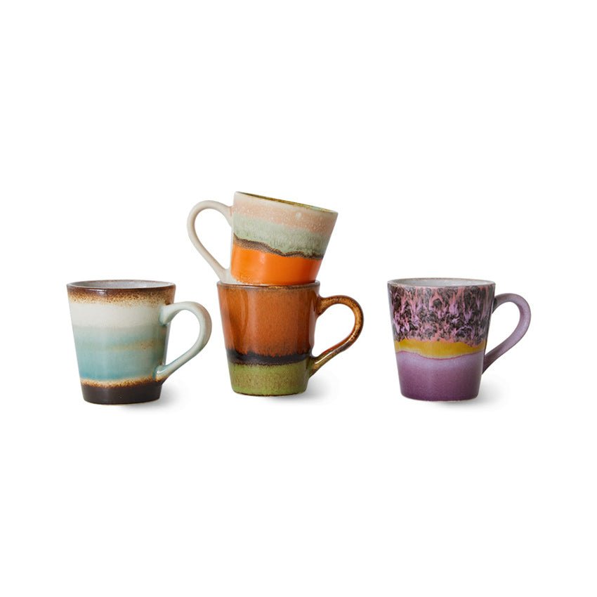 HKliving Espresso Becher RETRO Espresso Mug 70´s bunt 4er Set | Ø 8cm - Sir Henrys