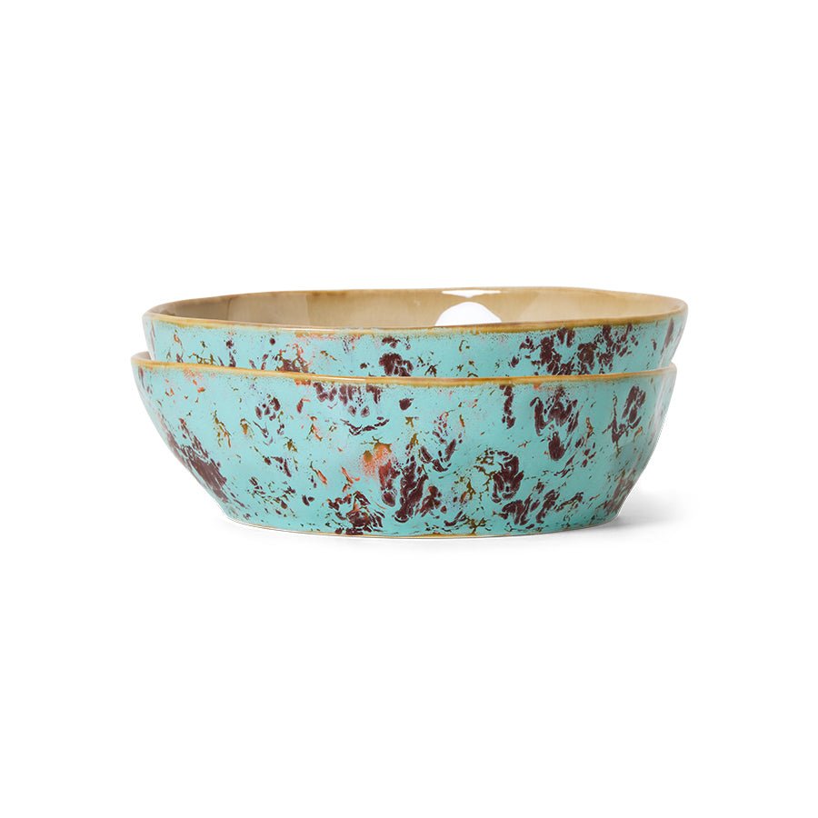 HKliving Schale Pasta Bowls PATINA 70s Ceramics bunt 2er Set | Ø18,7x5,2cm - Sir Henrys