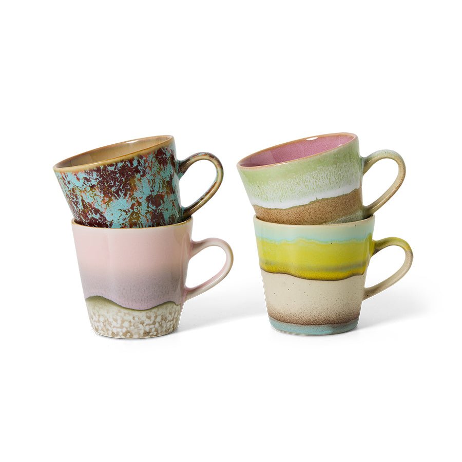 HKliving Tasse Americano Mugs ROCOCO 70s Ceramics bunt 4er Set | 11,5x8,5x8cm - Sir Henrys