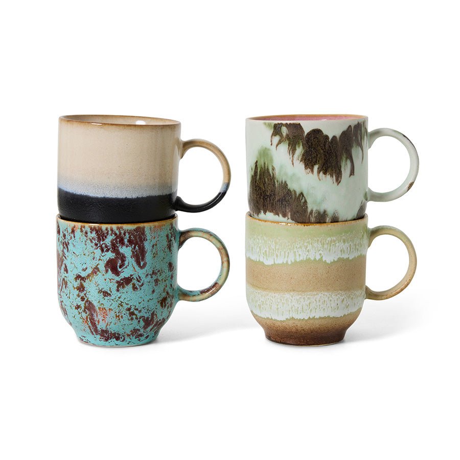 HKliving Tasse Café Mugs ABSTRACT 70s Ceramics bunt 4er Set | 10,8x7,5x8cm - Sir Henrys