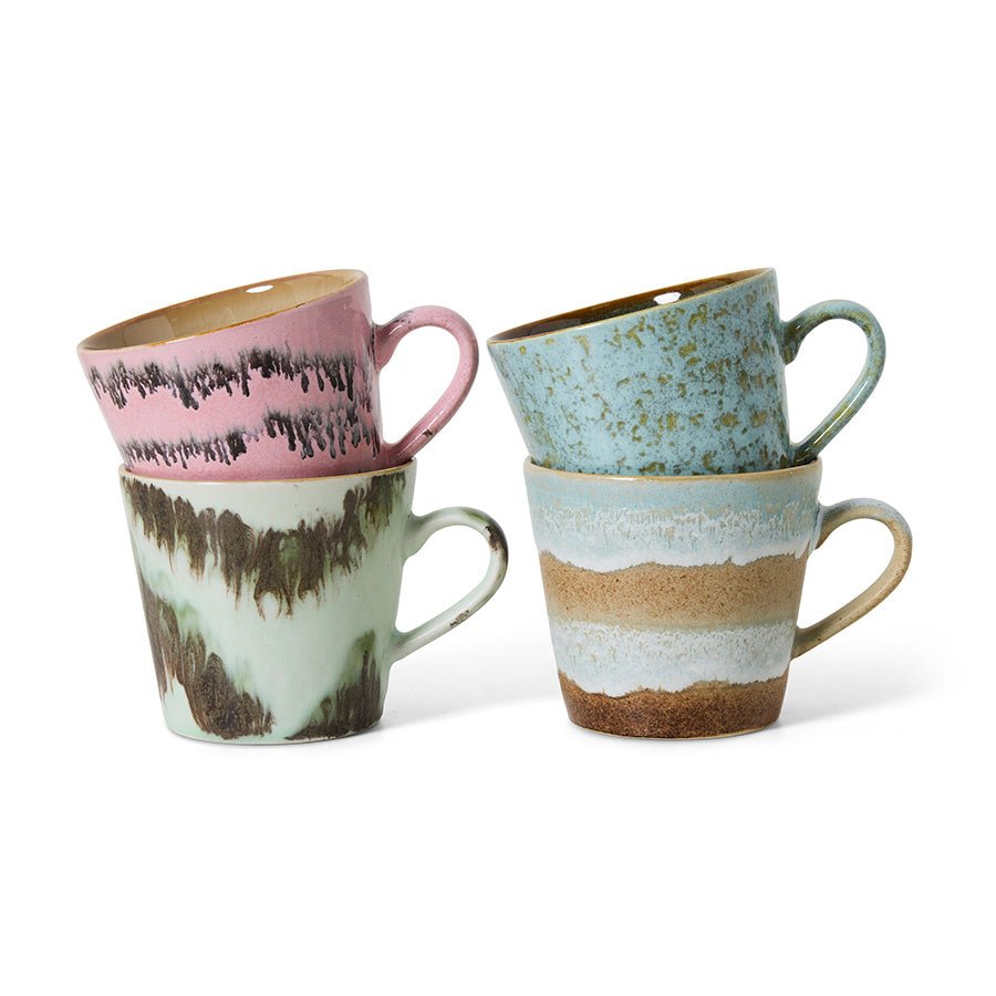 HKliving Tasse Cappuccino mugs DADA 70s Ceramics bunt 4er Set | 12x9,5x8,5cm - Sir Henrys