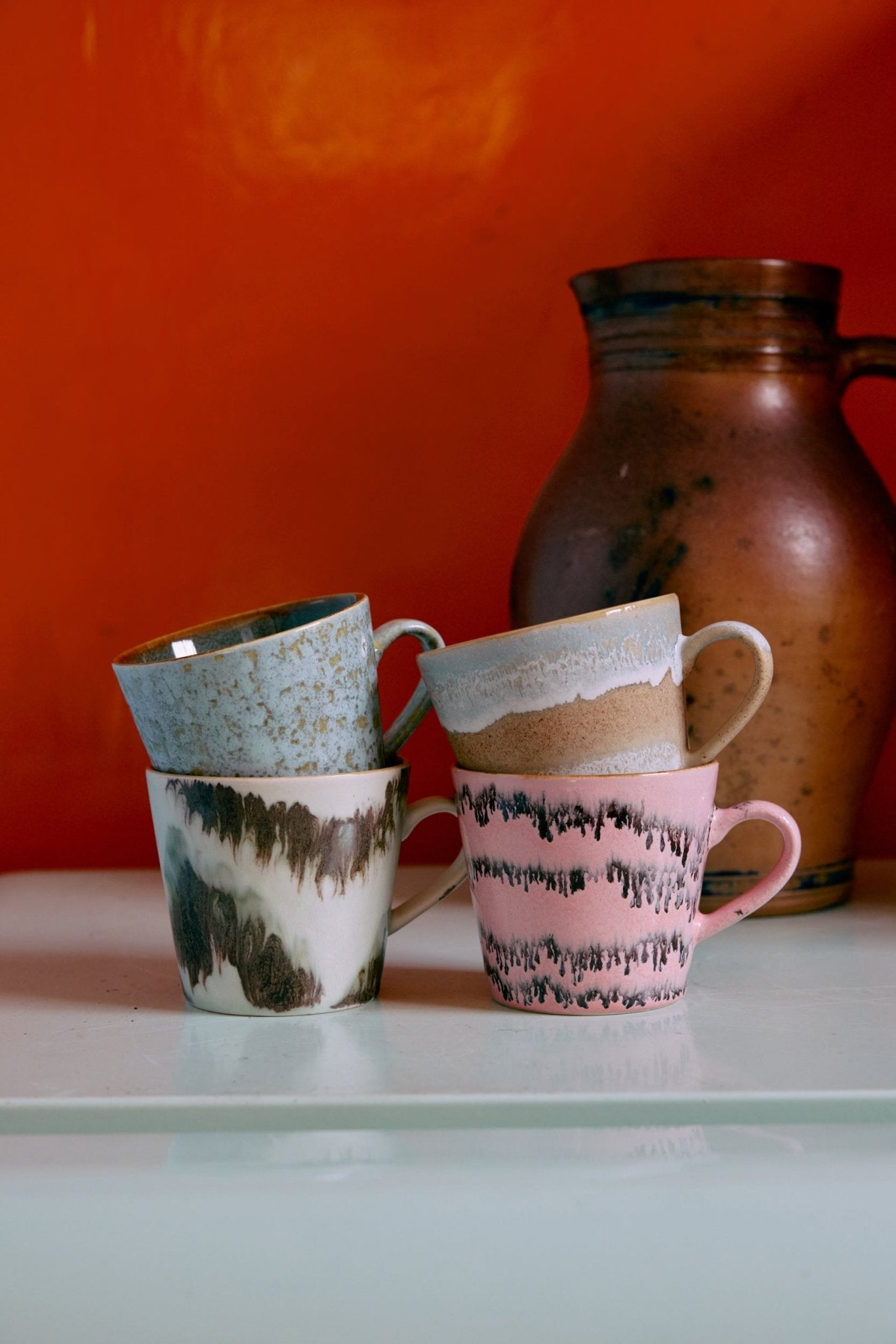 HKliving Tasse Cappuccino mugs DADA 70s Ceramics bunt 4er Set | 12x9,5x8,5cm - Sir Henrys